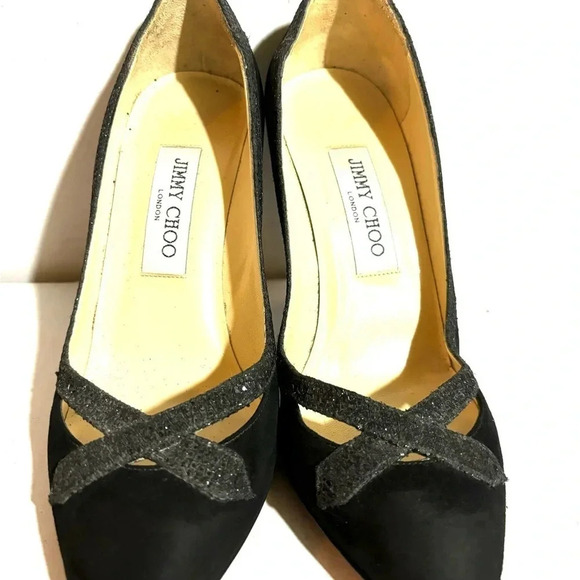 Jimmy Choo black suede criss cross sparkle pumps size 37.5 - Picture 4 of 6
